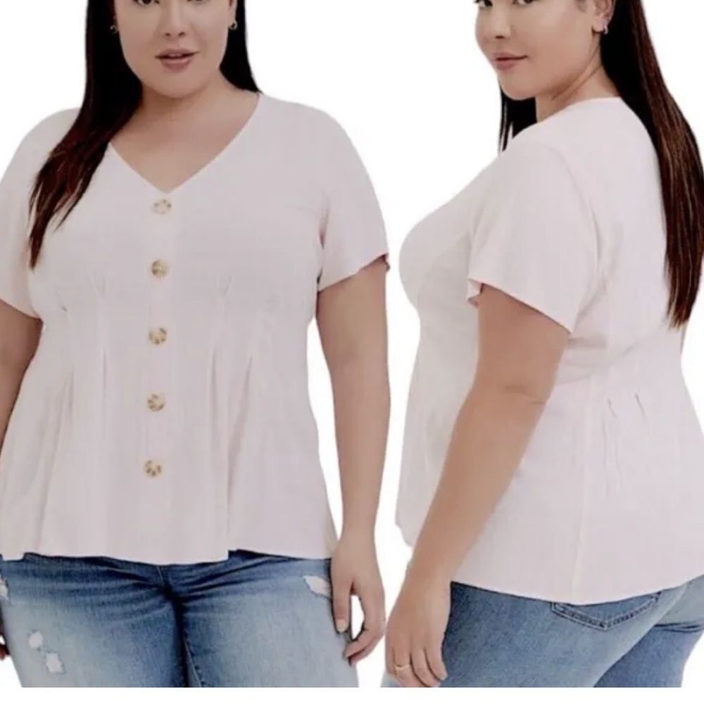 torrid Light Pink Button-Front V-Neck Peplum Blouse
